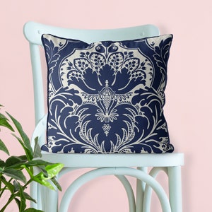 Designer pillow cover, blue and cream accent cushion cover, Modern damask pillow cover, throw pillow blue euro sham Royal blue throw - BELLE