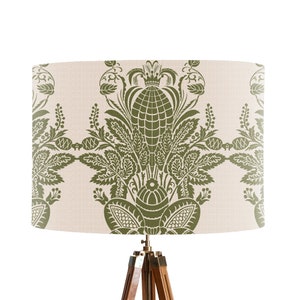Olive Green Floral Lampshade, Botanical lampshade, modern table lamp shade, pendant lamp, green damask, light shade, drum lamp shade LOUISE