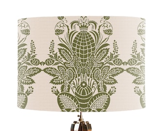 Olive Green Floral Lampshade, Botanical lampshade, modern table lamp shade, pendant lamp, green damask, light shade, drum lamp shade LOUISE