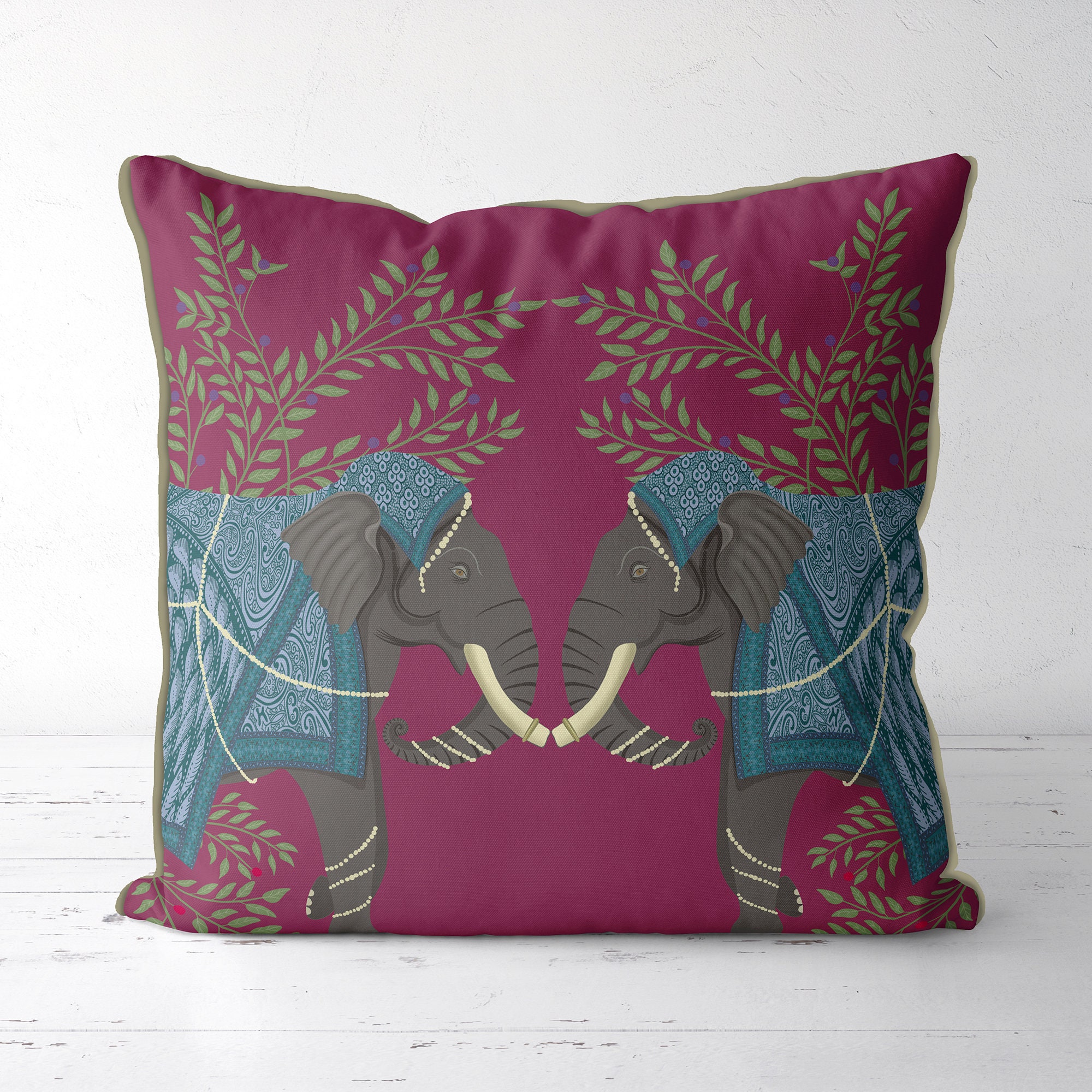 Elephant Pillow Cover deep pink tropical pillow designer Etsy