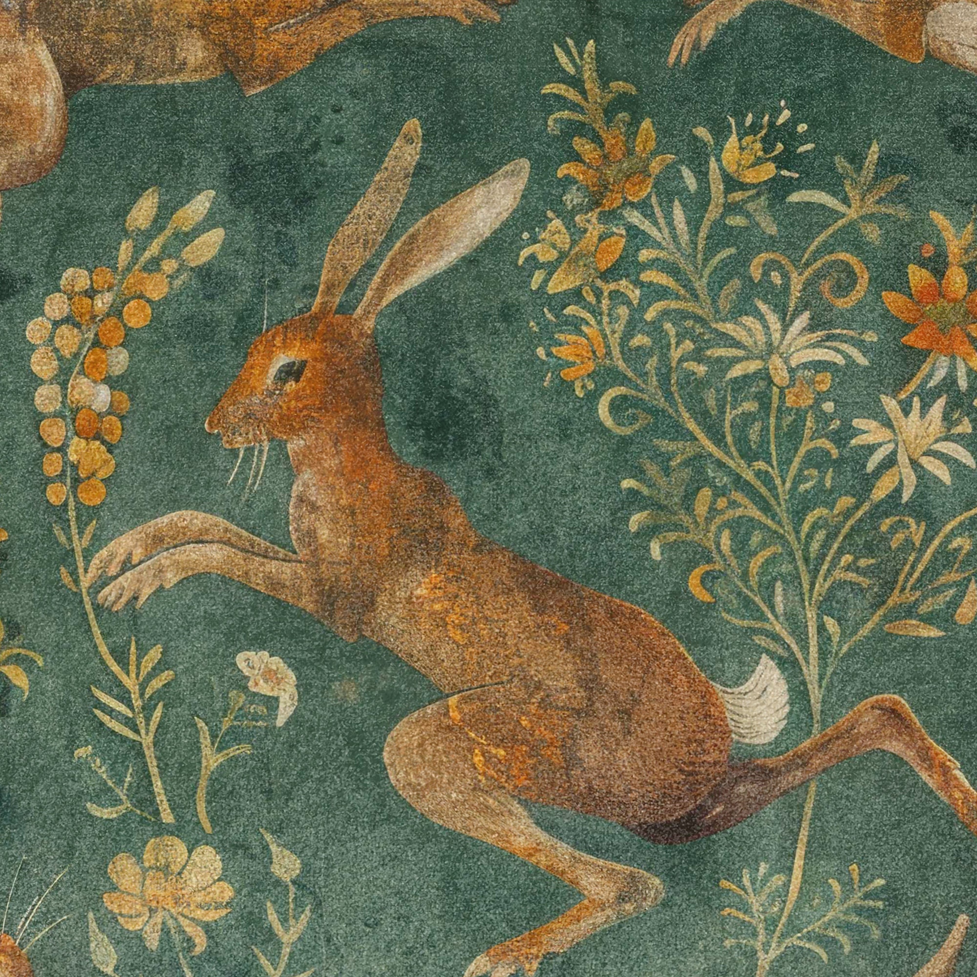 Medieval Folk Style Hare Luxury Fringed Velvet Pillow Cover, Handmade ...