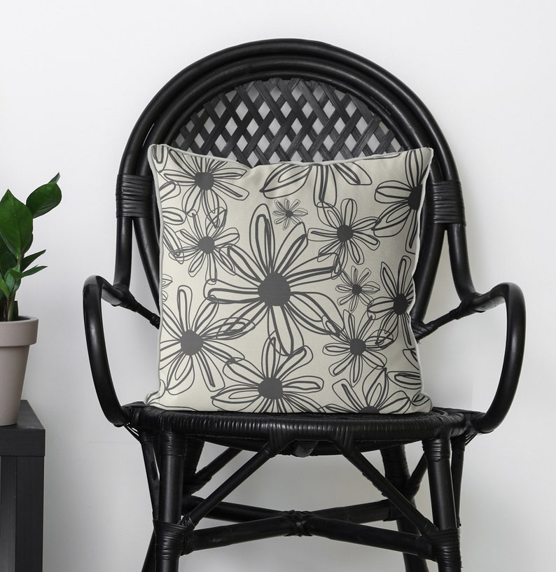 Modern Floral Pillow covers flower cushions grey cream Etsy