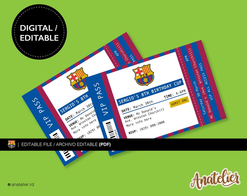Invitación de cumpleaños FC Barcelona imprimible Birthday invitations ...