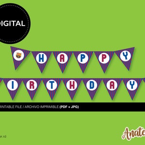 FC Barcelona Birthday Banner, Banderines, Barcelona Birthday Party, Printable, Printable FC Barcelona