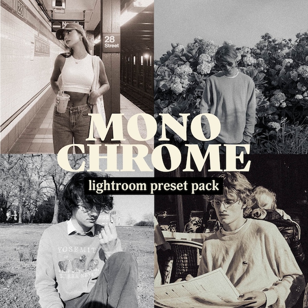 4 Monochrome Lightroom Presets (Mobile + Desktop) | Vintage Presets, Mobile Presets, Desktop Presets, Retro Aesthetic, 80s, 90s, B&W