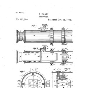 Original 1891 Telescope Patent Print +US Patent documentation, Telescope Patent,Maritime Patent,Nautical patent,telescope print,marine print