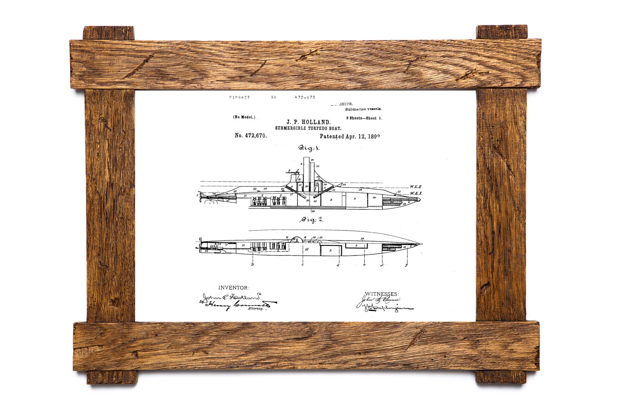 1892 Submergible Torpedo Boat Patent Print + US Patentdokumentation, U ...