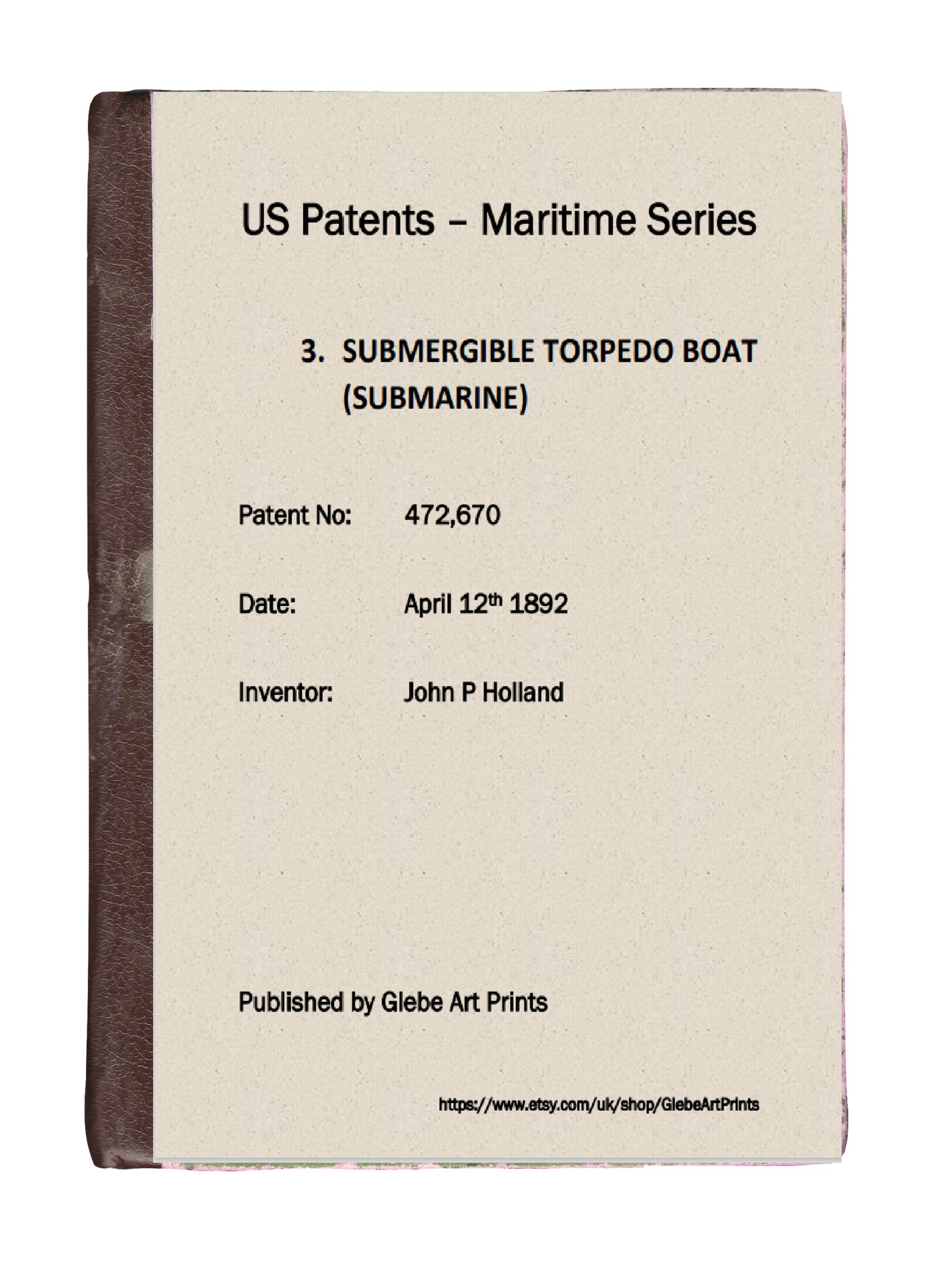 1892 Submergible Torpedo Boat Patent Print + US Patentdokumentation, U ...