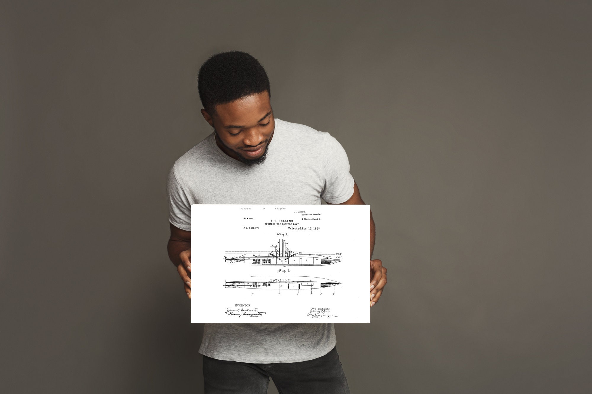 1892 Submergible Torpedo Boat Patent Print + US Patentdokumentation, U ...