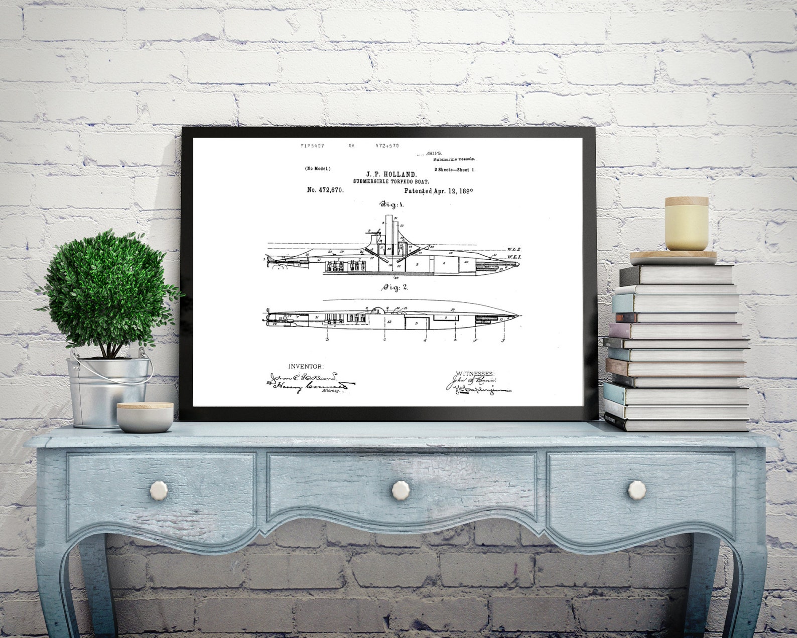 1892 Submergible Torpedo Boat Patent Print + US Patentdokumentation, U ...