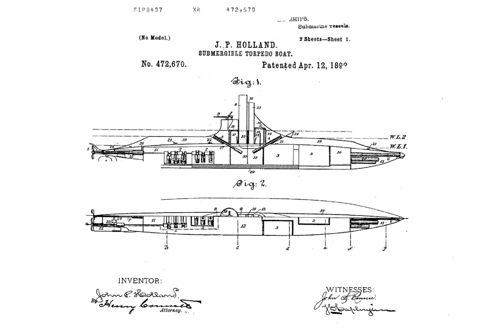 1892 Submergible Torpedo Boat Patent Print + US Patentdokumentation, U ...