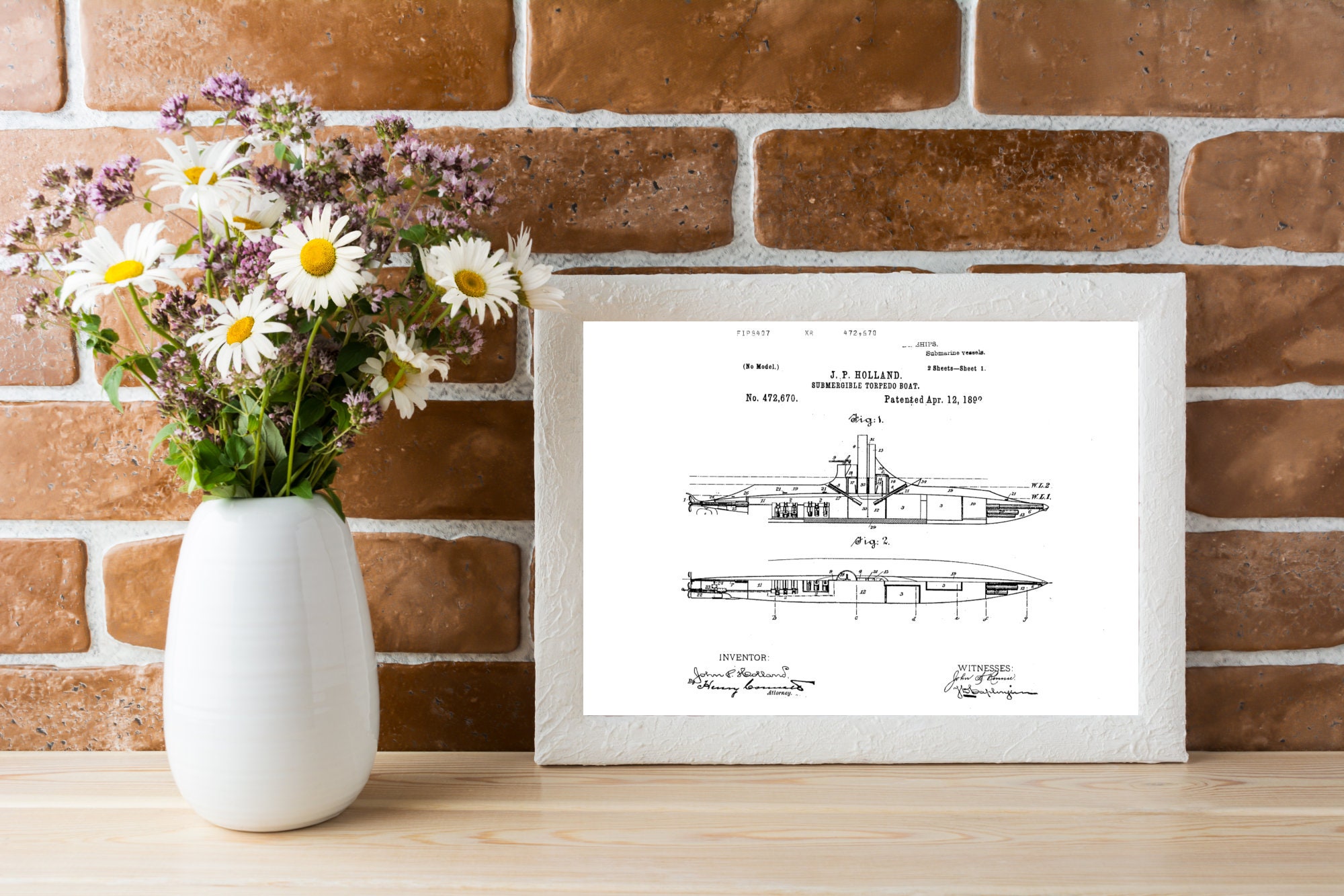 1892 Submergible Torpedo Boat Patent Print + US Patentdokumentation, U ...