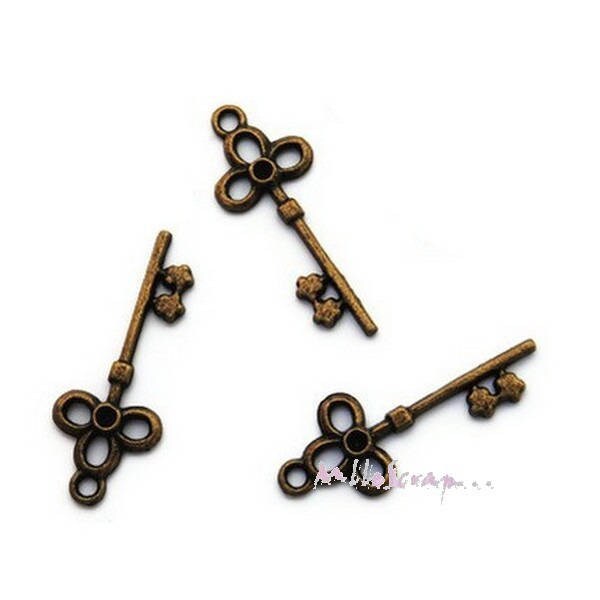 Breloques clés, clés bronze, embellissement scrapbooking, 5 pièces