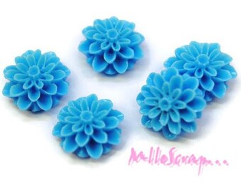 Cabochons fleurs, fleurs dahlias, fleurs scrapbooking, 5 pièces