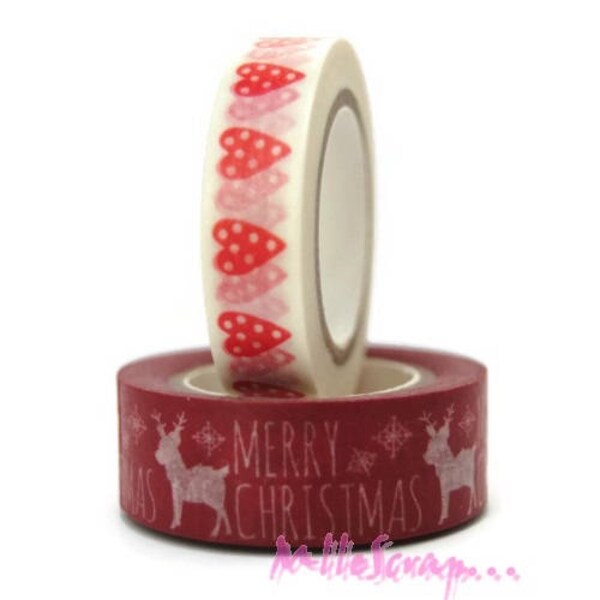 Masking tape Noël, masking tape, scotch décoratif, embellissement scrapbooking, 2 rouleaux