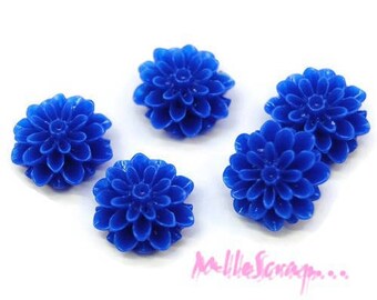 Cabochons fleurs, fleurs dahlias, fleurs scrapbooking, 5 pièces