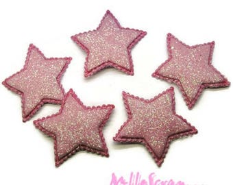 Star appliques, fabric stars, pink stars, scrapbooking embellishment, 5 pieces