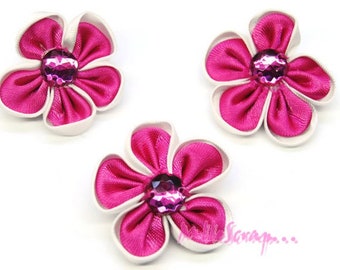 Applique flowers, fabric flowers, pink flowers, flowers, 3 pieces, scrapbooking embellishment