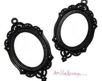 Frame charms, black metal, scrapbooking carding embellishment, batch of 2