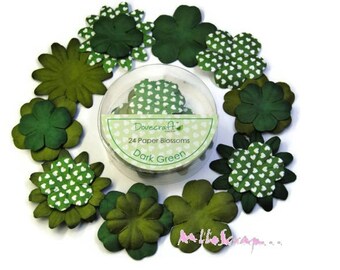 Fleurs papier, fleurs vert foncé, fleurs scrapbooking, 24 pièces