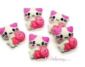 Cabochons kittens, kittens resin, scrapbooking embellishment, 5 pieces