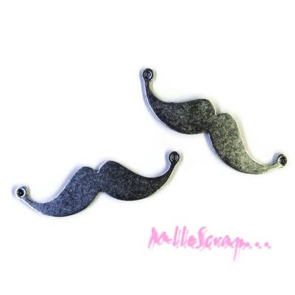 Breloques moustaches, moustaches métal, breloques scrapbooking, 2 pièces