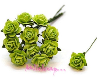 Green roses, paper roses, embellishment flowers, scrapbooking flowers, 10 pieces