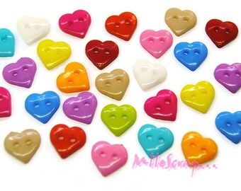 Boutons plastique, boutons coeurs, boutons scrapbooking, 25 pièces