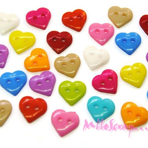 Boutons plastique, boutons coeurs, boutons scrapbooking, 25 pièces