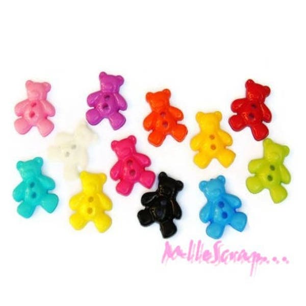 Boutons oursons, boutons plastique, boutons scrapbooking, 12 pièces