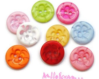 Boutons plastique, boutons multicolore, boutons scrapbooking, 9 pièces