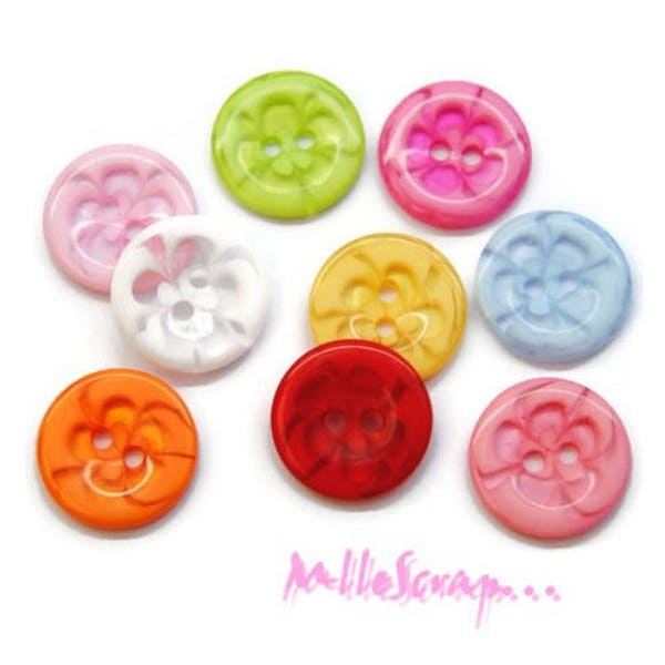 Boutons plastique, boutons multicolore, boutons scrapbooking, 9 pièces