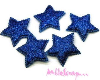 Appliques étoiles, étoiles tissu, étoiles 32 mm bleu, embellissement scrapbooking, 5 pièces