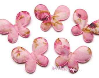 Appliques papillons, papillons tissu, papillons rose, embellissement scrapbooking, 5 pièces