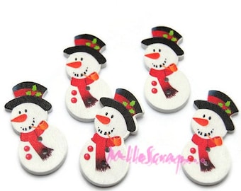 Bottoni in legno, bottoni pupazzo di neve, bottoni natalizi, bottoni scrapbooking, 5 pezzi