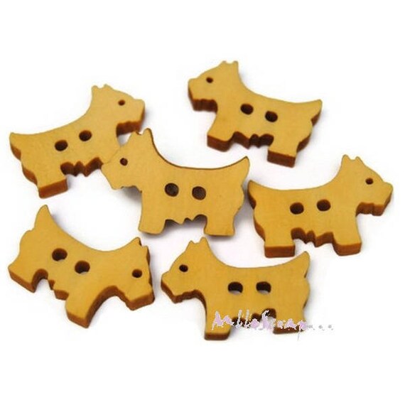 Craft Sewing 10 Wooden Cute Dog 2 Hole Buttons Animal Scrapbooking BU1148 