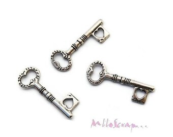 Key charms, silver keys, scrapbooking charms, 5 pieces