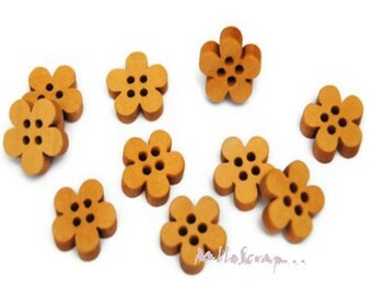 Wood buttons, small flower buttons, scrapbooking buttons, 10 pieces