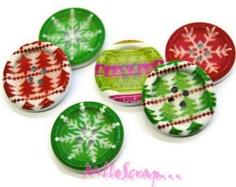 Boutons bois, boutons noel, boutons scrapbooking, 6 pièces