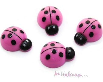 Ladybug cabochons, ladybugs resin, scrapbooking embellishment, 4 pieces