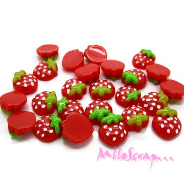 Cabochons fraises, fraises résine, embellissement scrapbooking, 10 pièces
