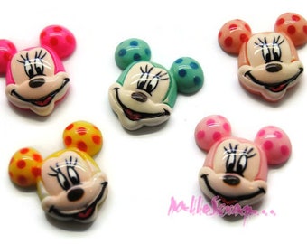 Mouse heads cabochons, resin mouse, scrapbooking embellishment, 5 pieces