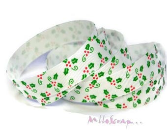 Printed ribbon, coarse grain ribbon, holly ribbon, Christmas ribbon, scrapbooking ribbon, 1 meter