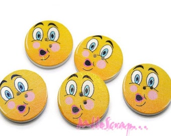 Boutons bois, boutons expressions, boutons scrapbooking, 5 pièces