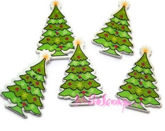 Houten knopen, boomknopen, kerstknopen, scrapbookknopen, 5 stuks