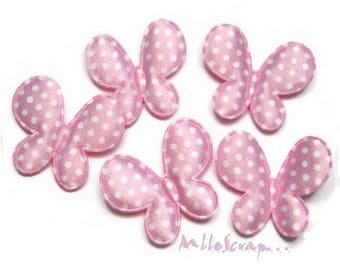 Appliques papillons, papillons tissu, embellissement scrapbooking, 5 pièces