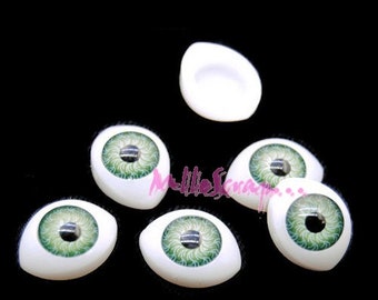 Yeux vert, yeux mobiles, embellissement scrapbooking, 6 pièces