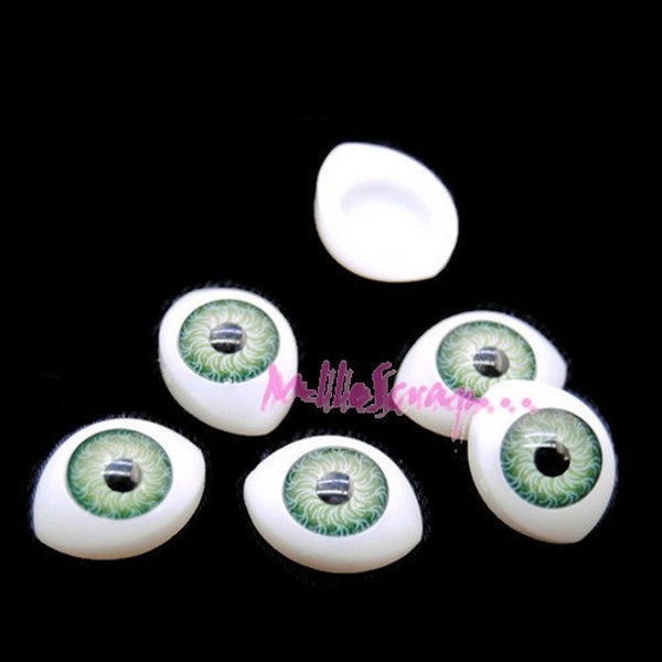 Yeux vert, yeux mobiles, embellissement scrapbooking, 6 pièces