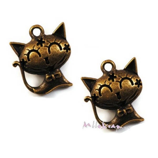 Breloques chats, breloques bronze, embellissement scrapbooking, 2 pièces