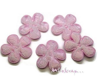 Appliques fleurs, fleurs tissu, fleurs tissu dentelle, embellissement fleurs, fleurs scrapbooking, 5 pièces